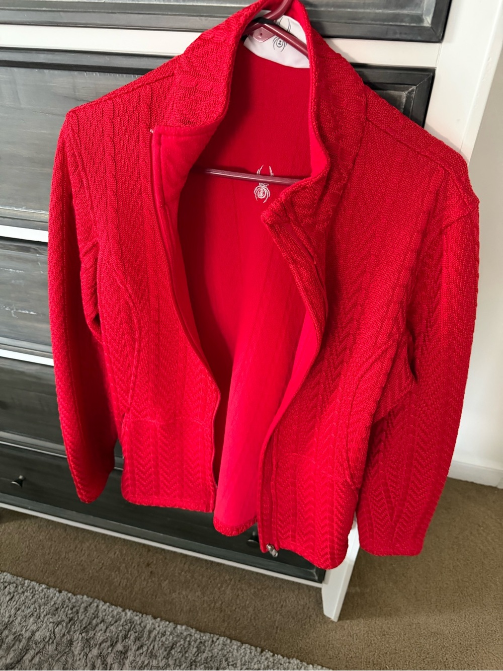 Spyder Women's Red Zip-Front Textured Sweater Jacket
